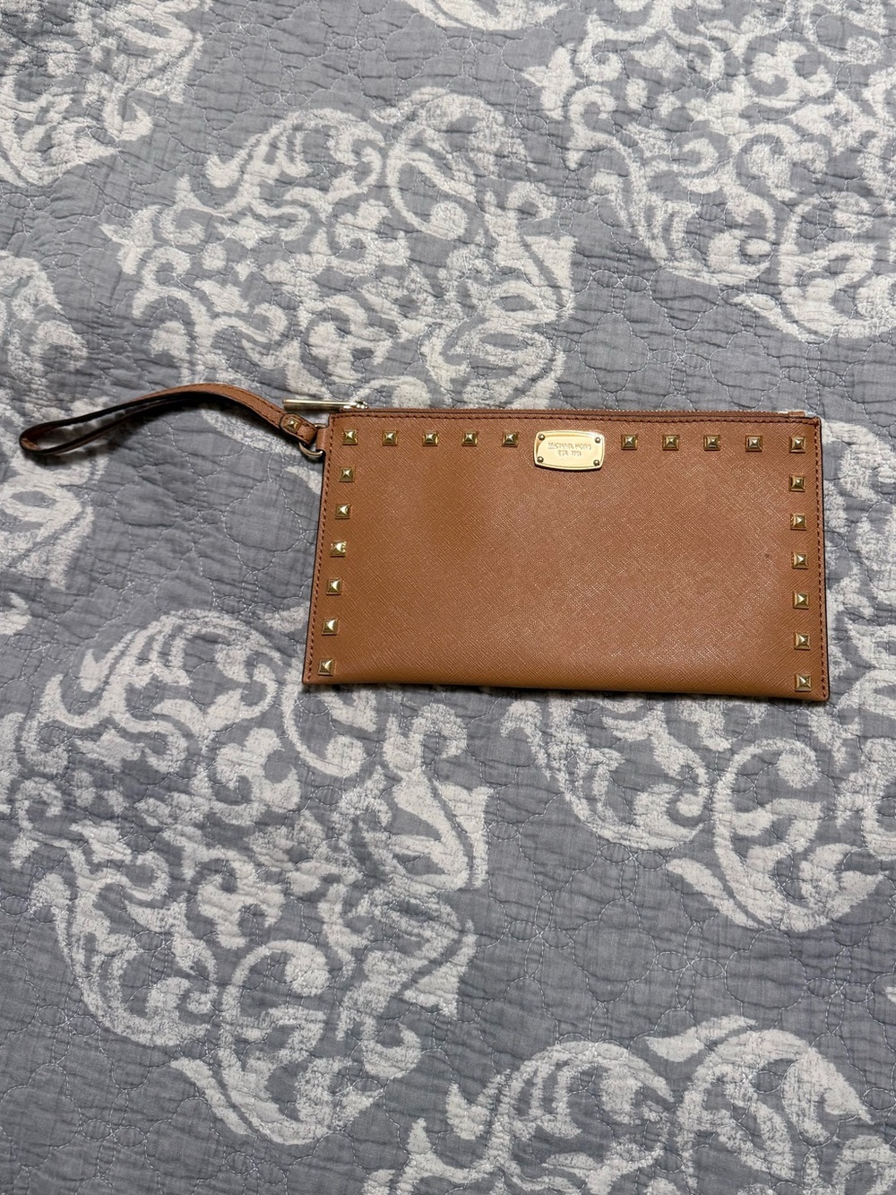 Michael Kors Brown Studded Leather Wristlet
